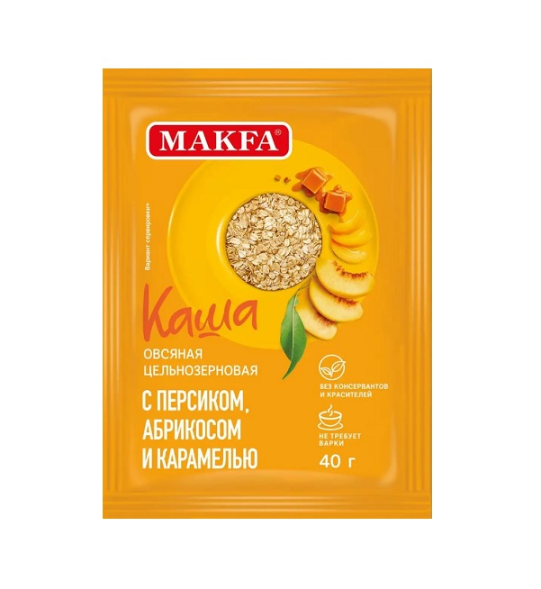 Каша овсяная цельнозерновая МАКФА 40 г на фруктозе с персиком, абрикосом, карамелью *25