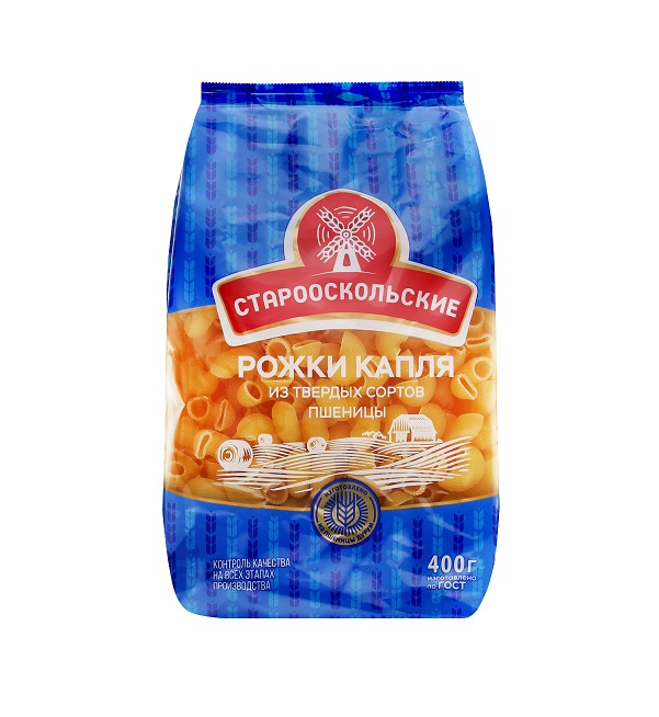 Макароны СТАРООСКОЛЬСКИЕ гр.А 400 г Рожки капля *12