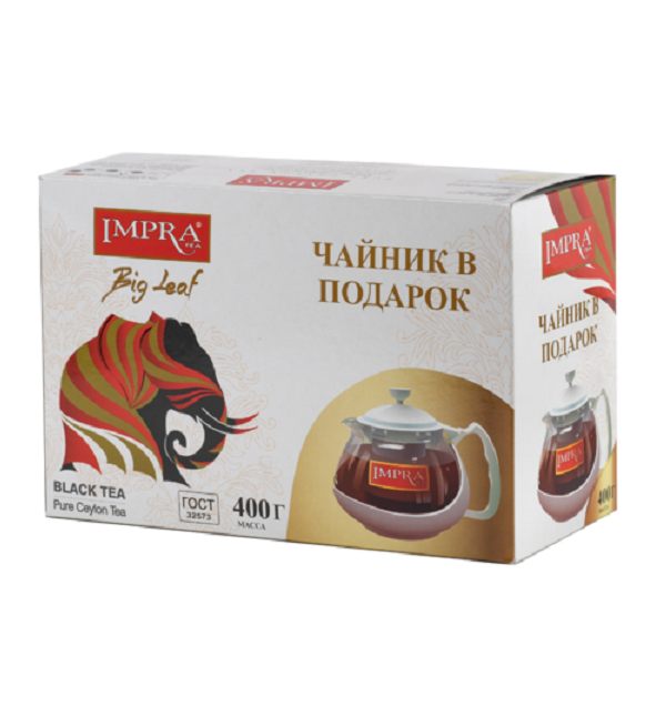 Чай ИМПРА 400 г черный крупнолистовой, белая пачка с чайником *12