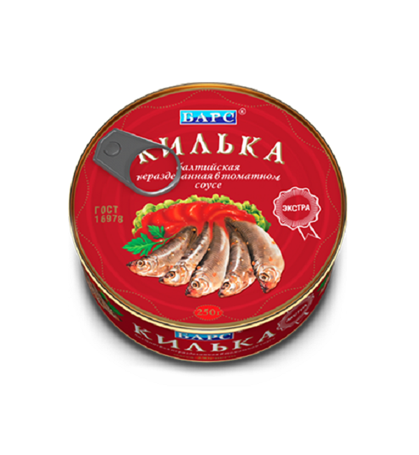 Килька БАРС 250 г в томатном соусе неразделанная *24