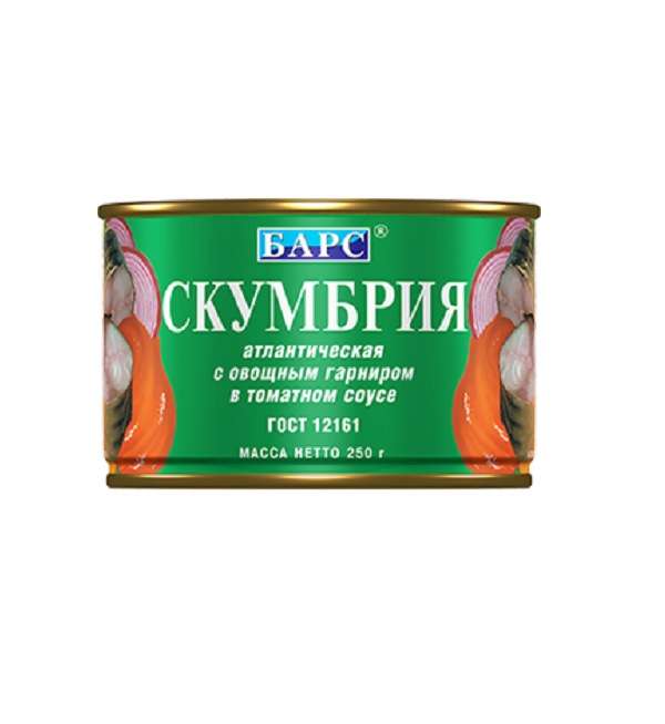 Скумбрия БАРС 250 г атлантическая в томатном соусе с овощным гарниром ключ ГОСТ *24