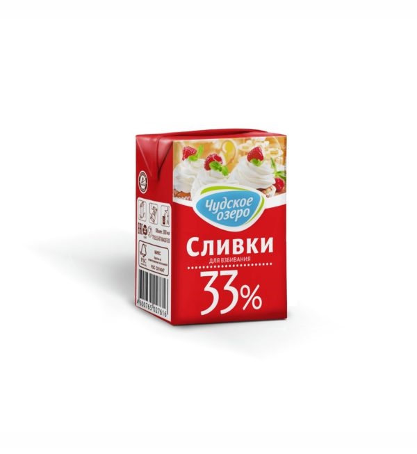 Сливки ЧУДСКОЕ ОЗЕРО 200 мл 33 % для взбивания ультрапастеризованные *27