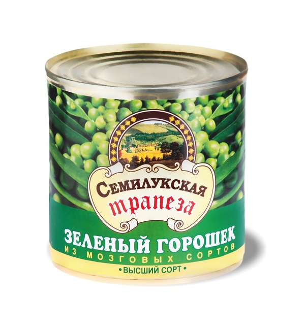 Горошек зеленый консервированный СЕМИЛУКСКАЯ ТРАПЕЗА 400 г в/с ж/б *12