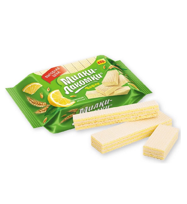 Вафли МИЛКИ-ЛАКОМКИ 450 г лимонный вкус ПКФ *8