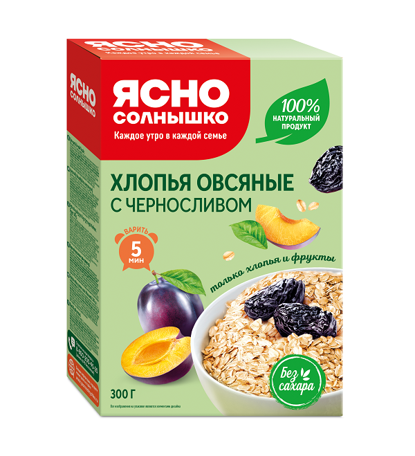 Хлопья ЯСНО СОЛНЫШКО 300 г овсяные с черносливом *8