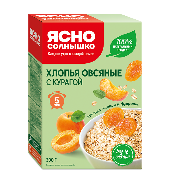 Хлопья ЯСНО СОЛНЫШКО 300 г овсяные с курагой *8