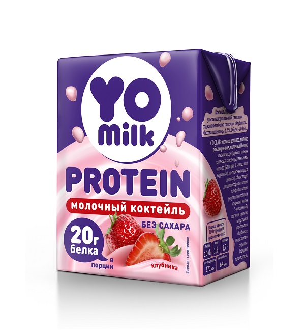 Коктейль молочный ЮМИЛК 200 мл 1,5% с высоким содержанием белка, вкус клубники *27