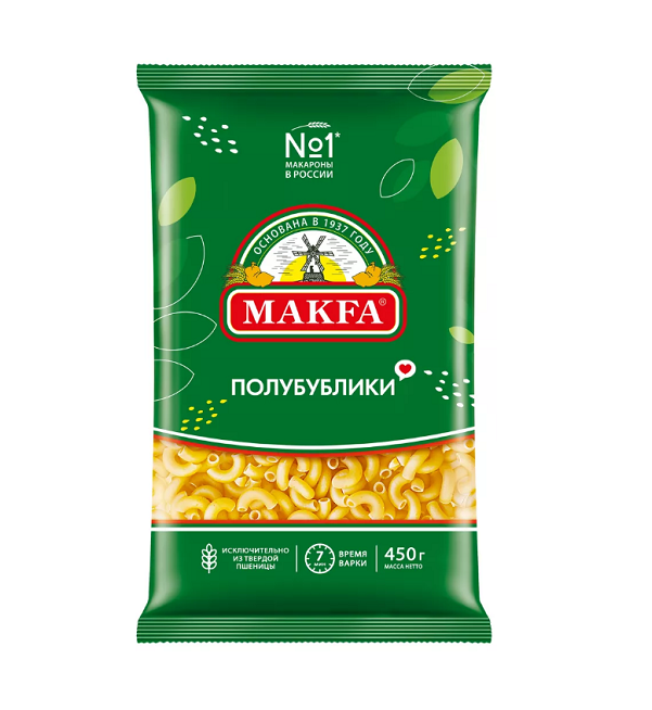 Макароны МАКФА гр.А 450 г Полубублики *20