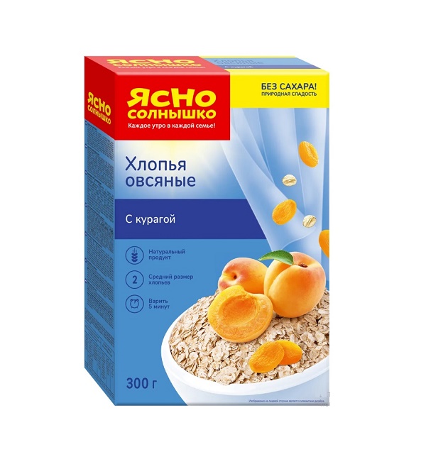 Хлопья ЯСНО СОЛНЫШКО 300 г овсяные с курагой *8