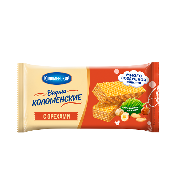 Вафли КОЛОМЕНСКИЕ с орехами 200 г (Коломенский ТД) *20