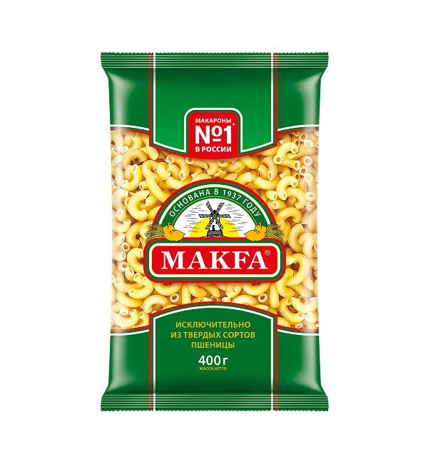 Макароны МАКФА гр. А 400 г Рожки гладкие *20