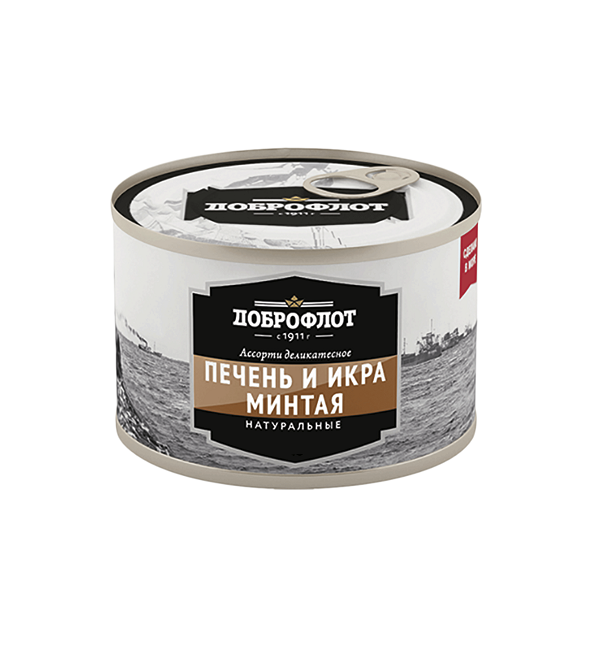 Ассорти деликатесное печень и икра минтая ДОБРОФЛОТ 195 г натуральные ж/б *24