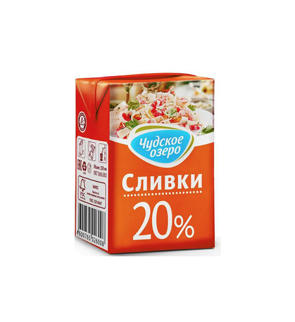Сливки ЧУДСКОЕ ОЗЕРО 200 мл 20% питьевые *27