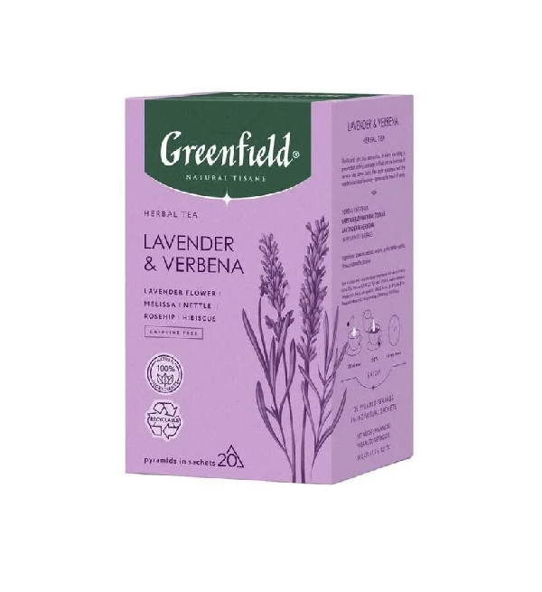 Чай ГРИНФИЛД 20 пирамидок Нейчерал Тизан Лаванда энд Вербена *8